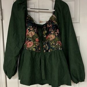 SHEIN Dark Green Floral Blouse